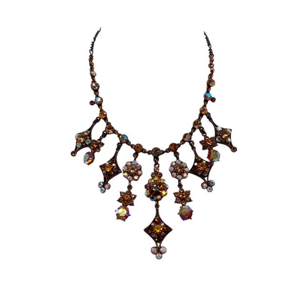 Felecia Topaz Rhinestone Dangle Necklace, Bronze Tone, 17 1/2 Inches, China - Picture 2 of 14